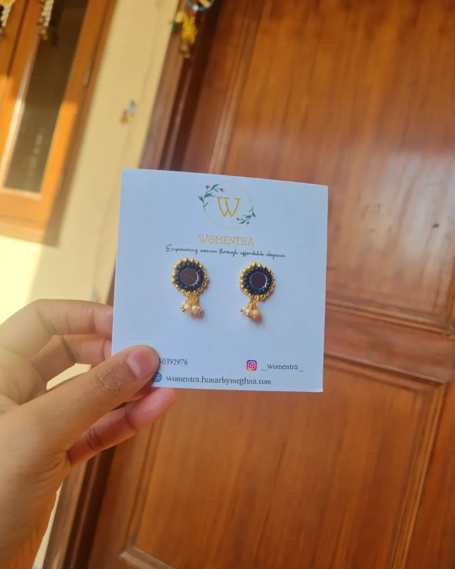 beaded black mirror work handmade earrings