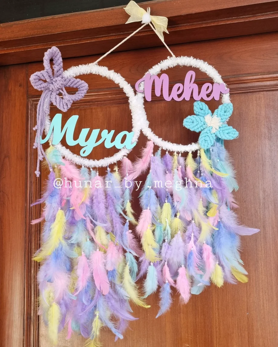 personalized name hanging dreamcatcher, macrame name hanging