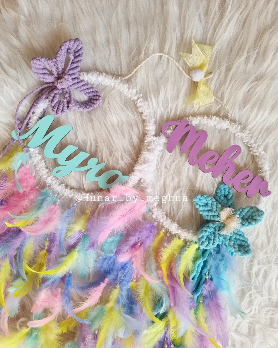 kids name hanging with dreamcatcher flower and butterfly