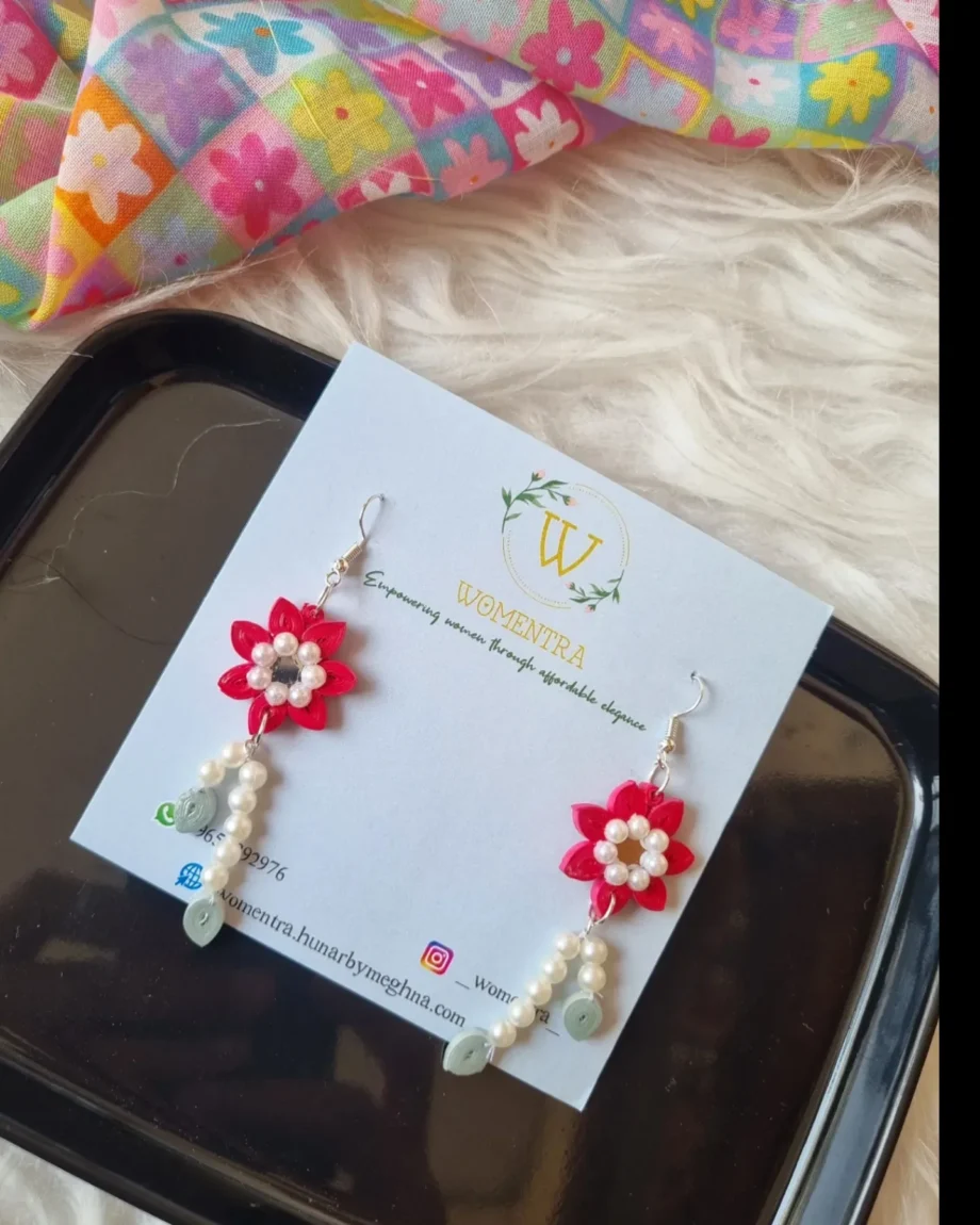 floral pearl quilling handmade earrings