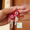 floral earrings with pearl drops and mirror earrings