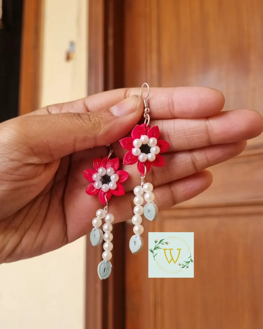floral earrings with pearl drops and mirror earrings