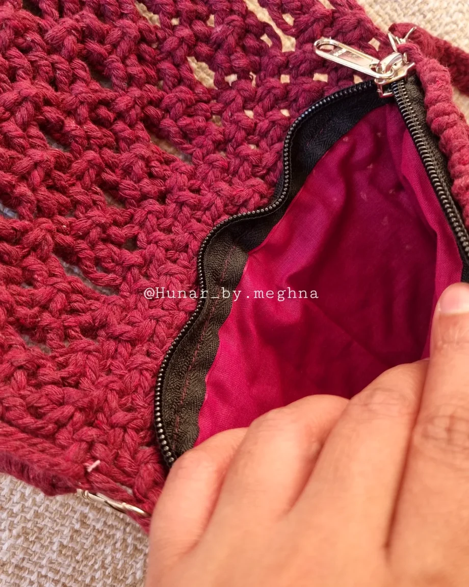 bohemian eco friendly sling bag macrame and crochet