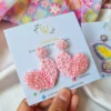 Chunky pink heart beaded earrings
