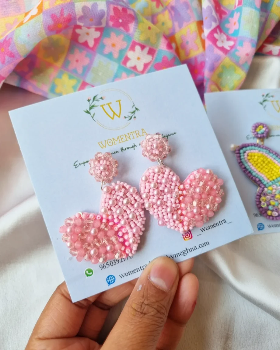 Chunky pink heart beaded earrings