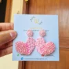 pink pearl earrings in heart shape