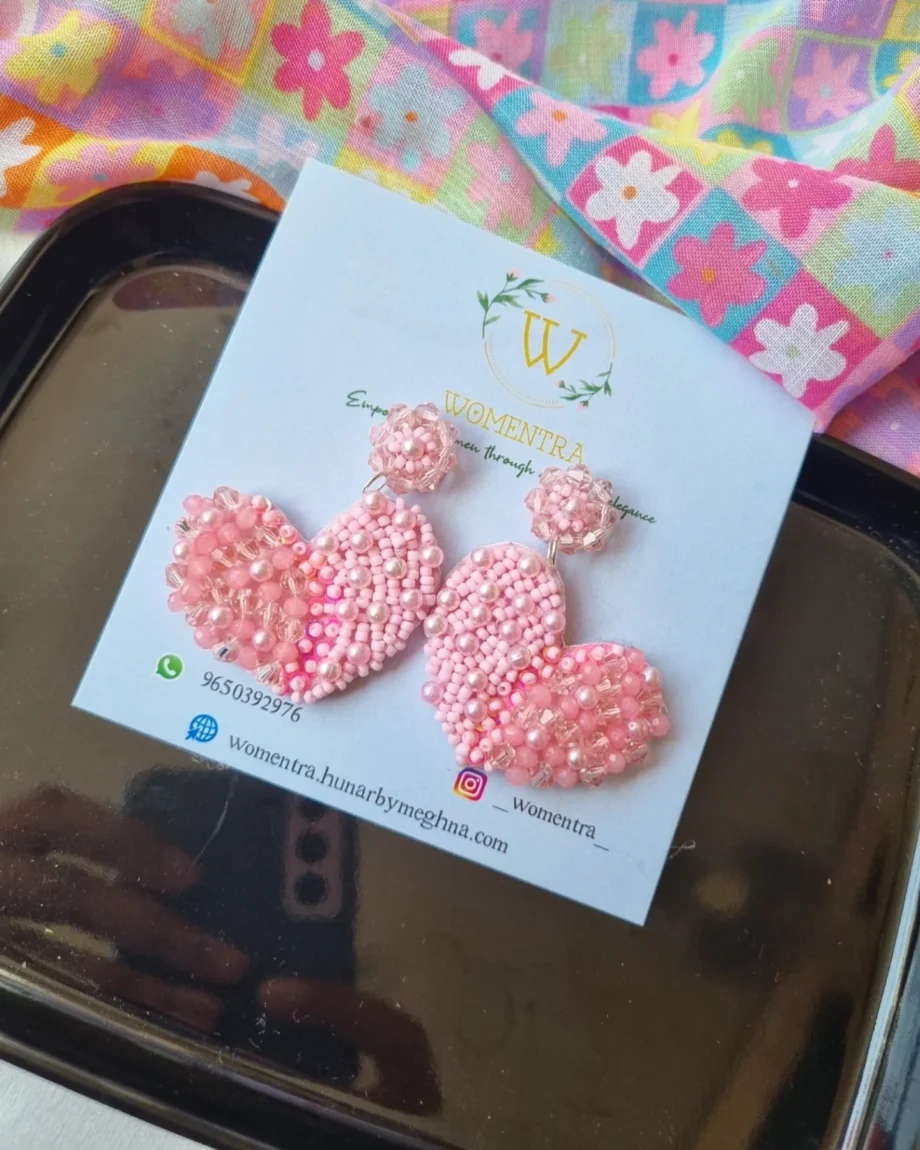 quirky pink heart beaded earrings