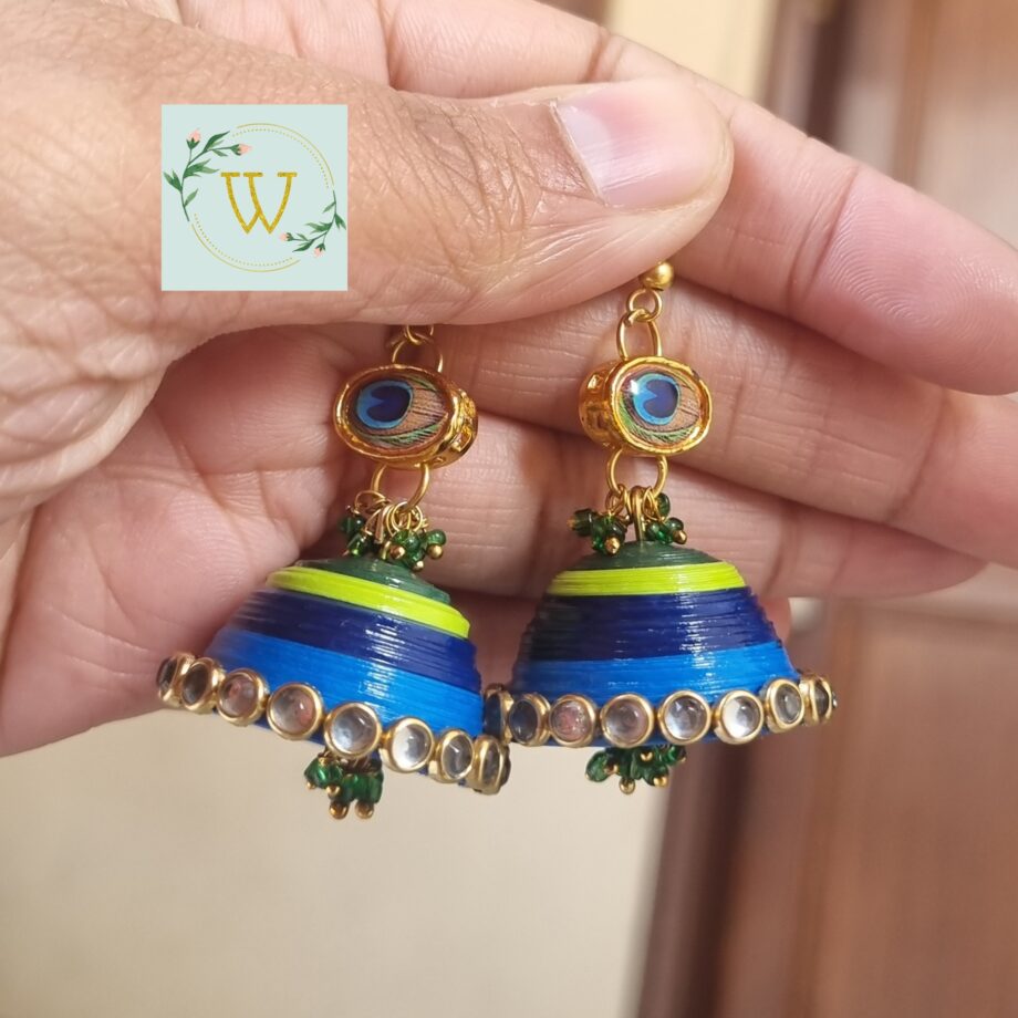 peacock quilled jhumki ethnic earrings