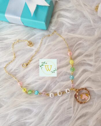 personalized name chain with unicorn enamel charm