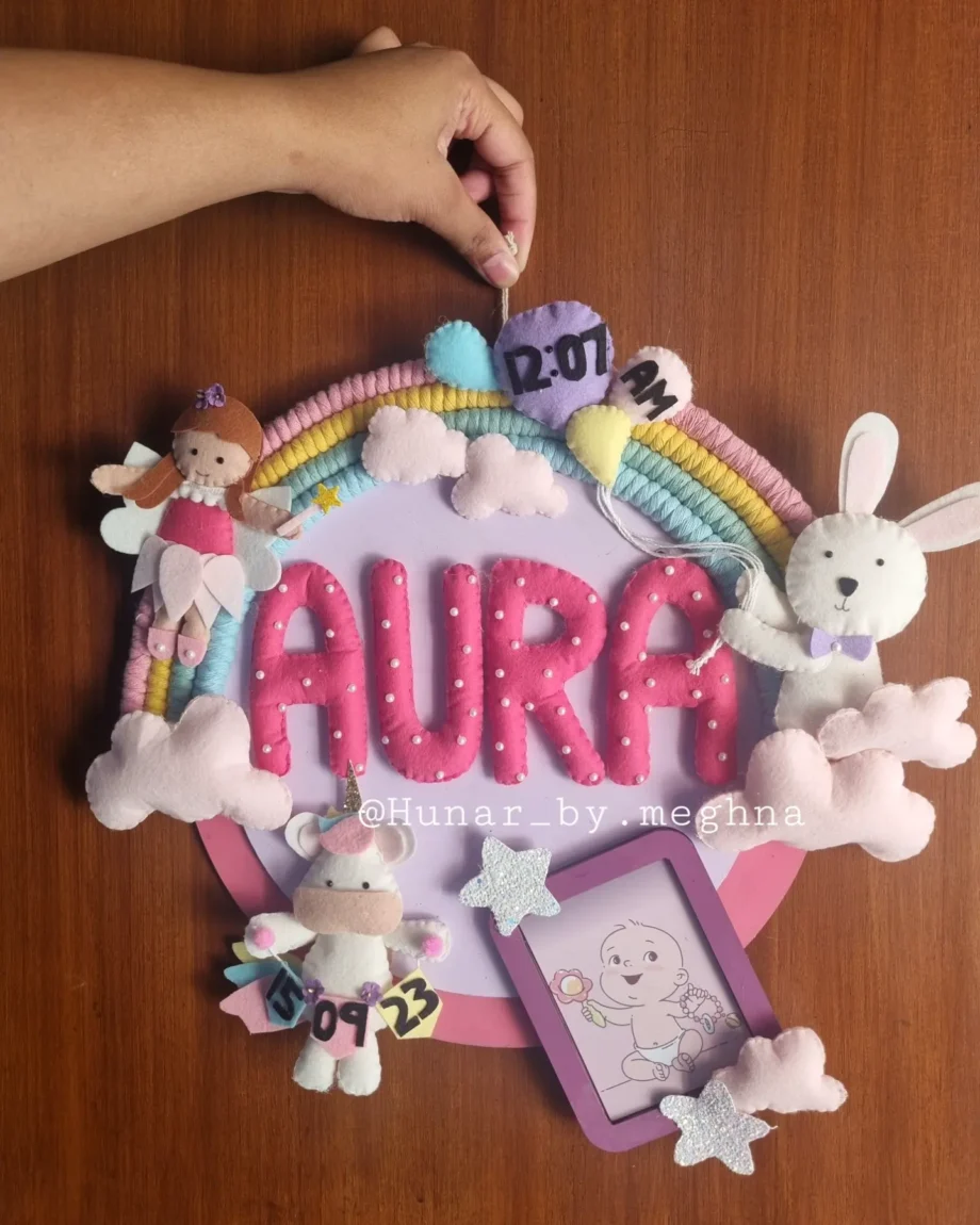 fairyland unicorn bunny and fairy name hanging with birth stats details