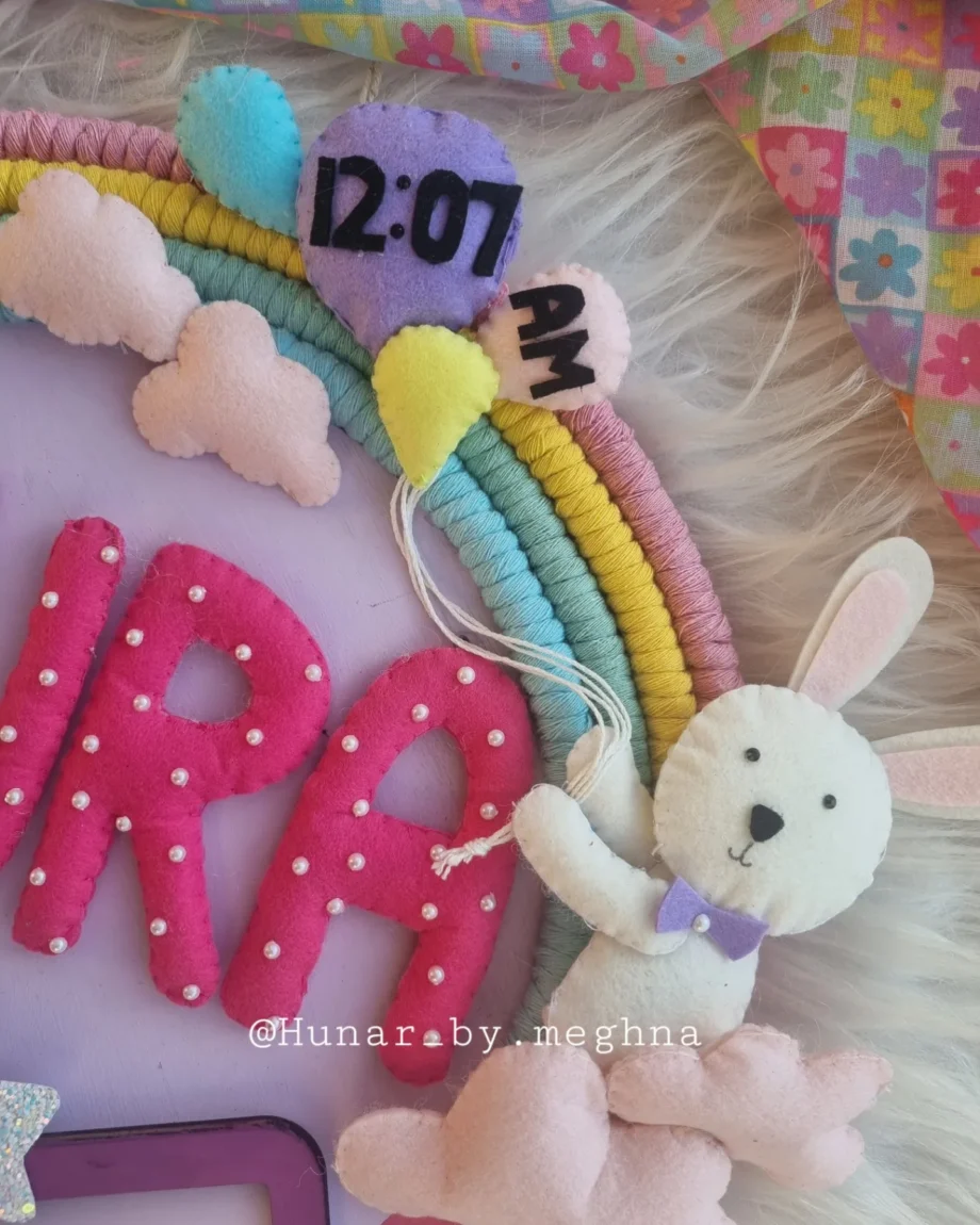 bunny theme felt and macrame name hanging for kids