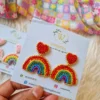 handcrafted beaded rainbow and heart earrings