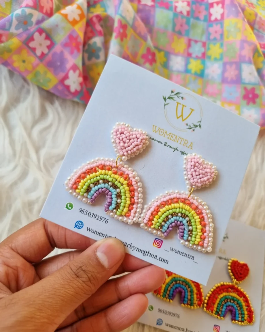 beaded rainbow heart earrings