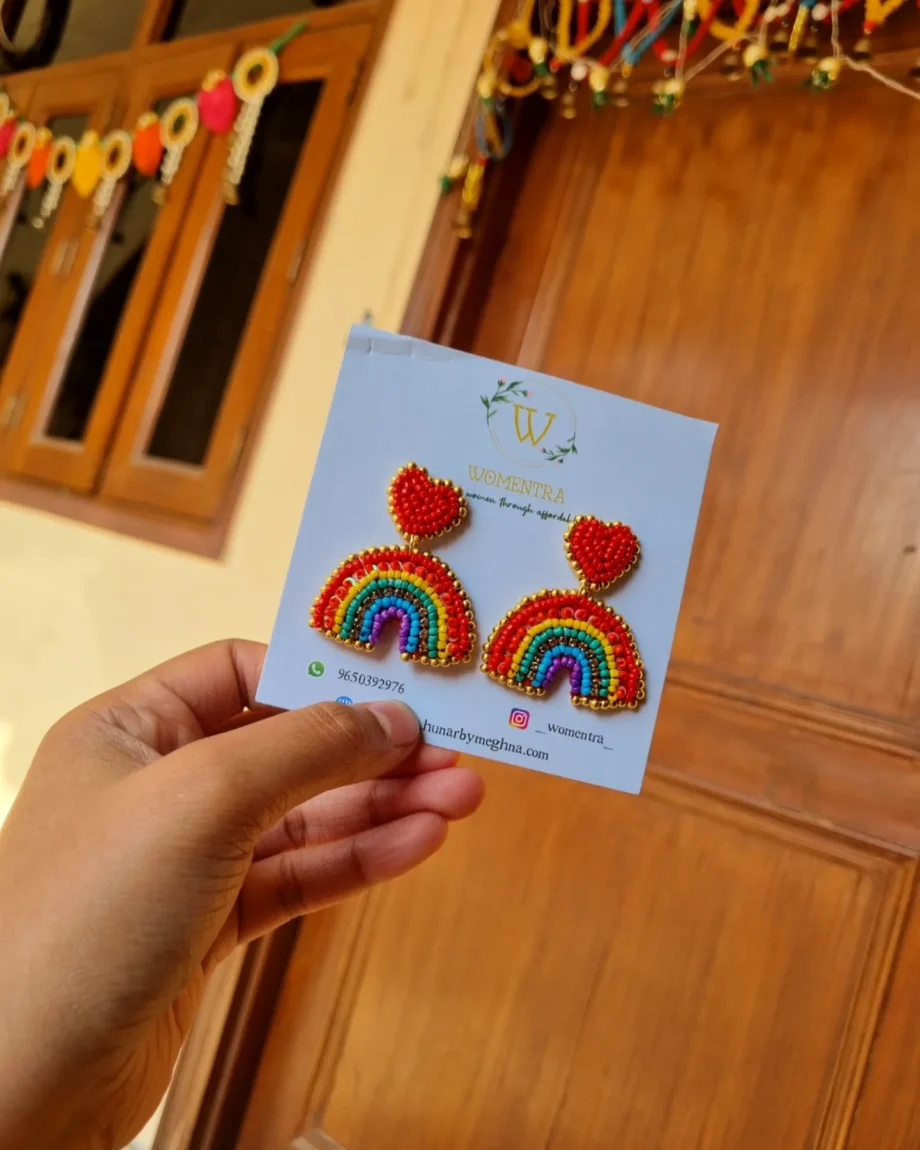 handcrafted unique quirky rainbow heart earrings