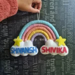 kids macrame rainbow name hanging