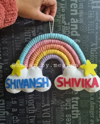 kids macrame rainbow name hanging
