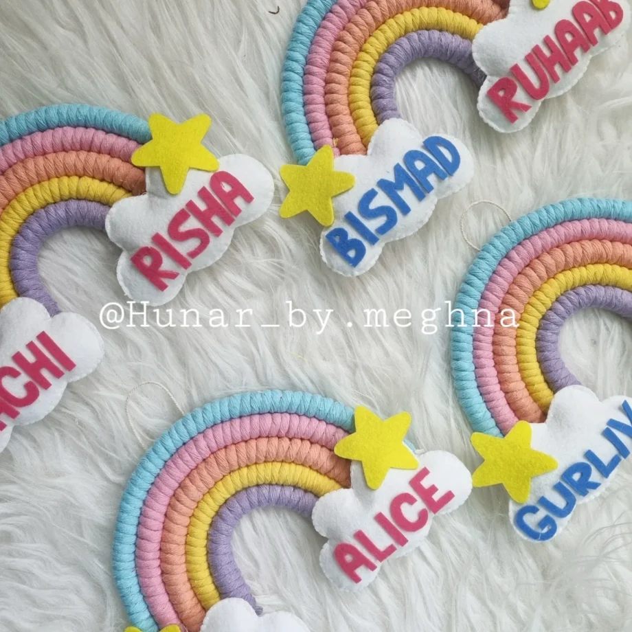 macrame rainbow name hanging for kids room decor