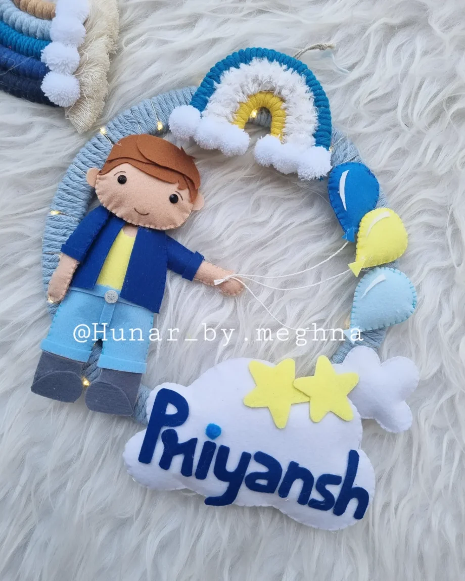 blue rainbow kids name hanging