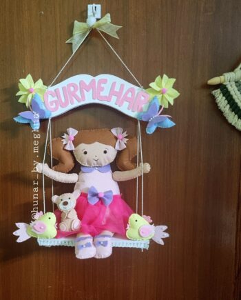 doll on swing felt name hanging for kids room decor