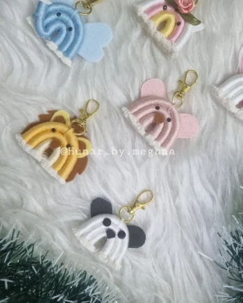 cute teddy keychain charms made with macrame