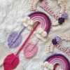 handcrafted macrame rainbow pink name hanging for kids