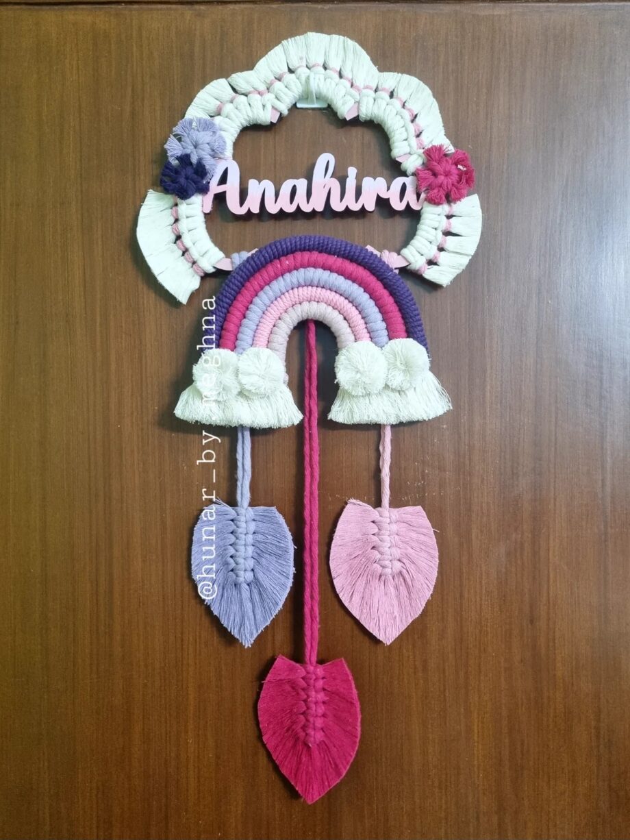 macrame rainbow name hanging