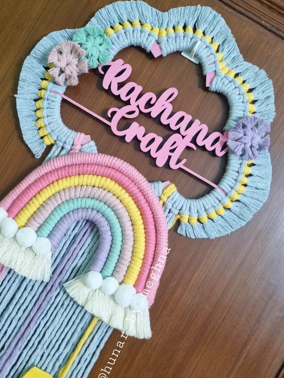 macrame cloud rainbow handmade name hanging