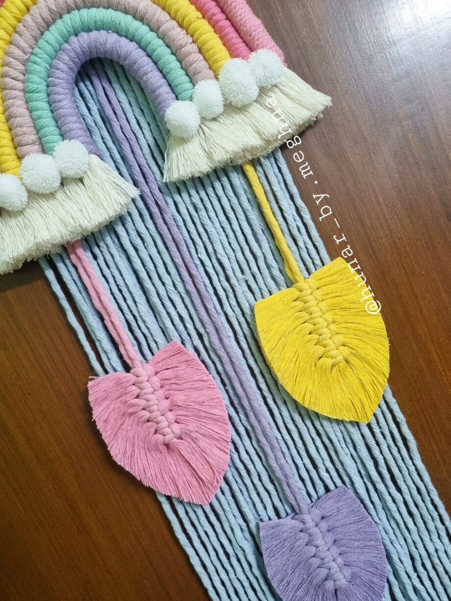 macrame blue cloud pastel rainbow name hanging