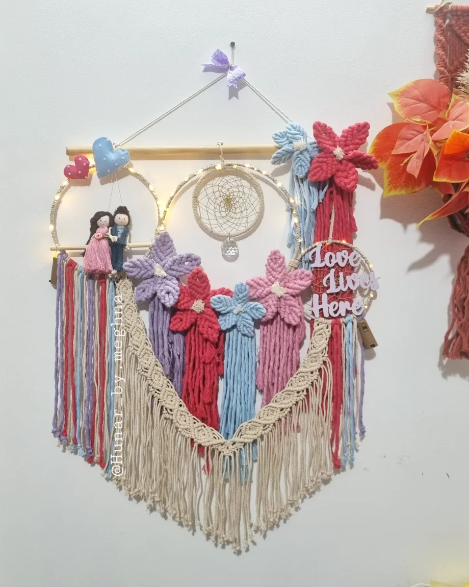 floral macrame cluster couple dreamcatcher