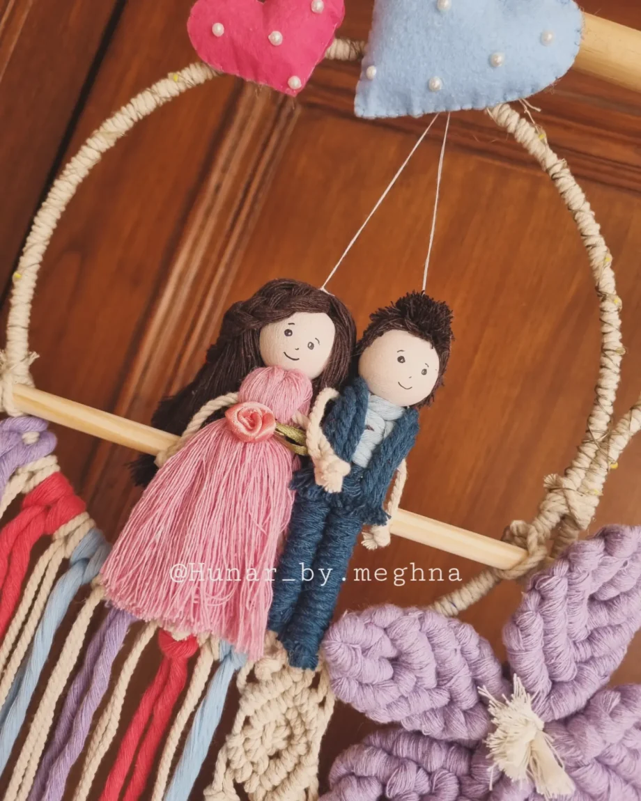 couple doll macrame wall hanging