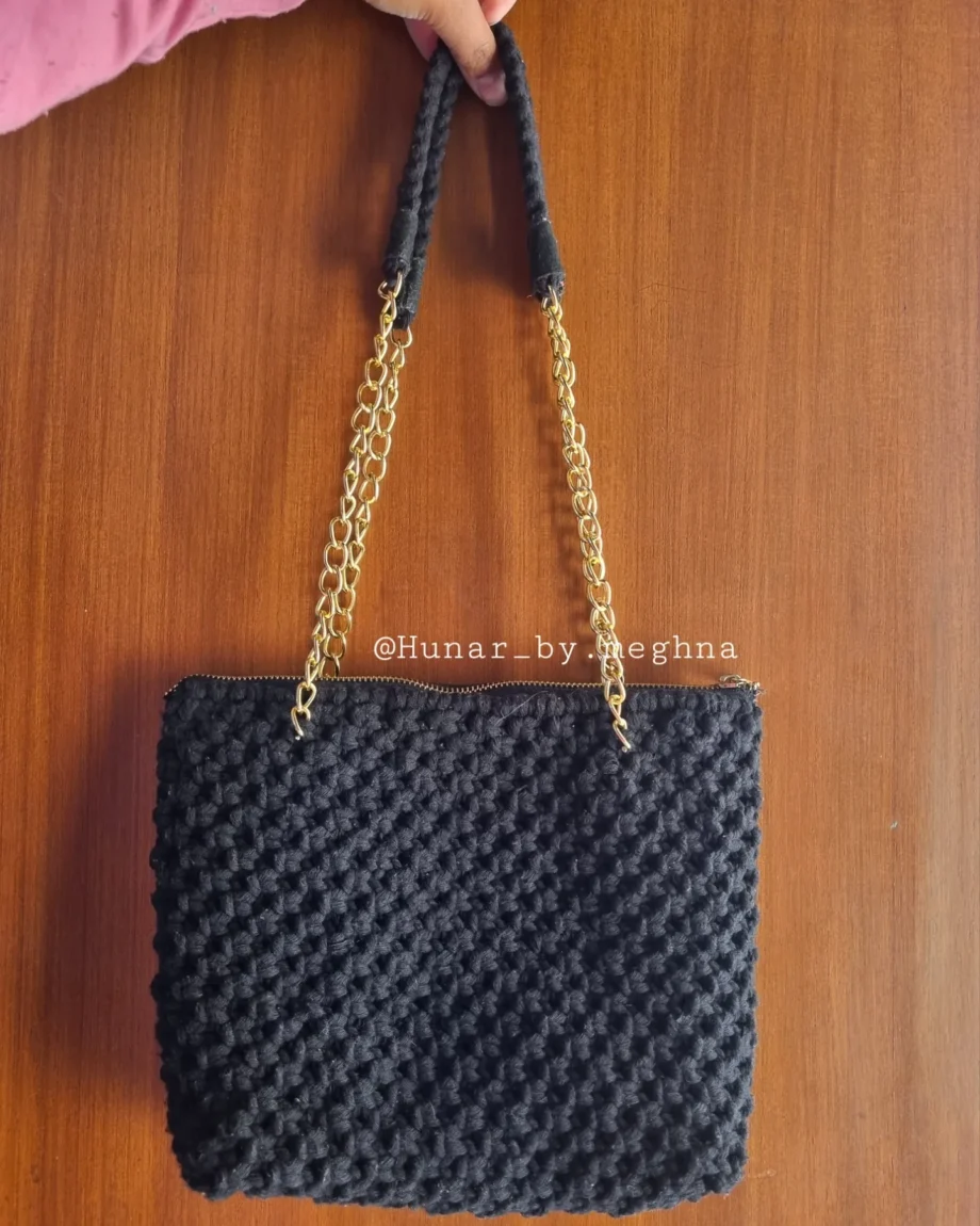 macrame handmade black shoulder bag