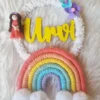 macrame doll rainbow kids name hanging