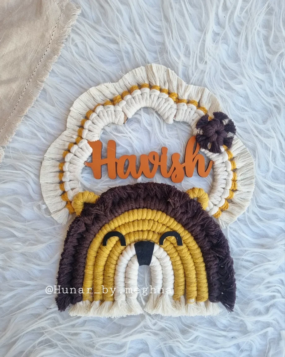 lion king name hanging made with macrame art