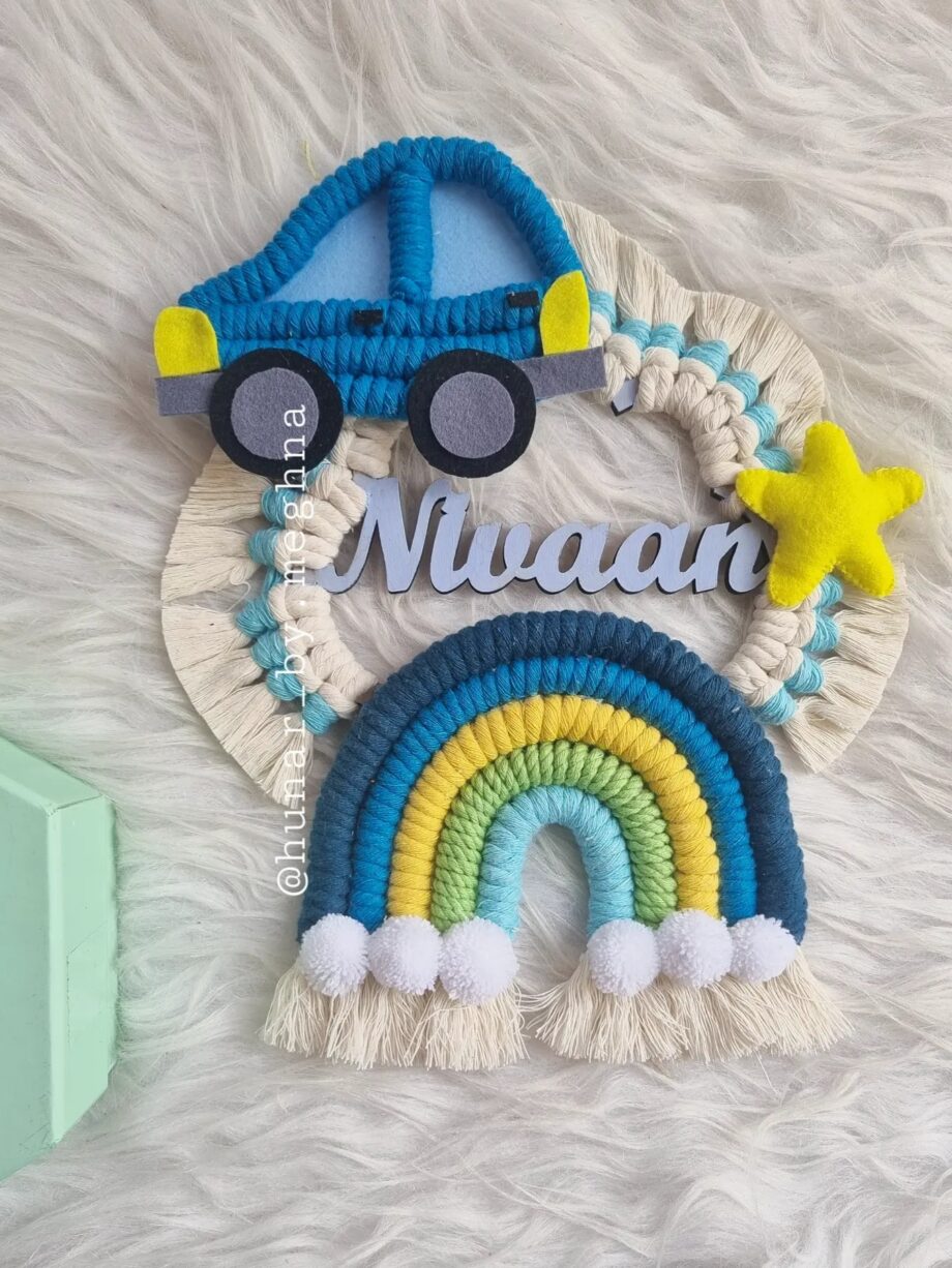 macrame rainbow name hanging for kids room decor nursery decor