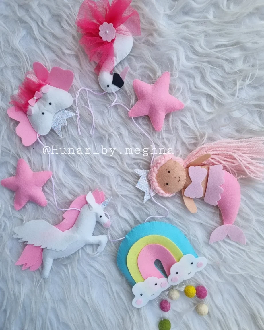 mermaid unicorn theme rainbow bunting for kids room decor