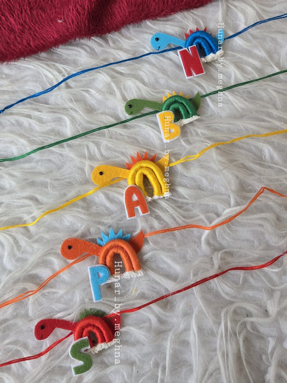 personalized dino kids rakhi reusable as fridge magnet
