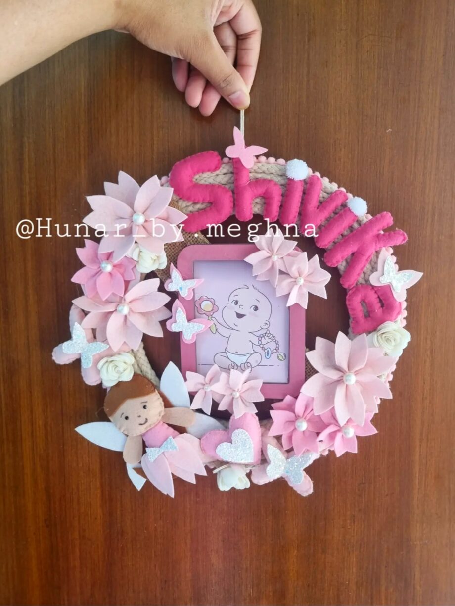 pink floral girl name hanging for kids room decor