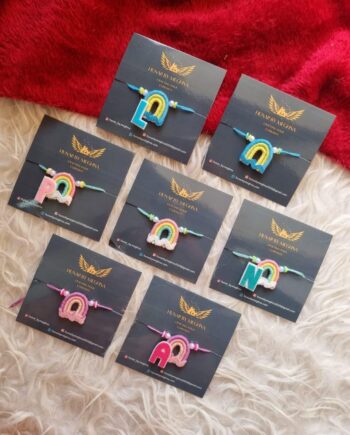 cute mini rainbow colorful kids rakhi that can be personalized and reused as fridge magnet