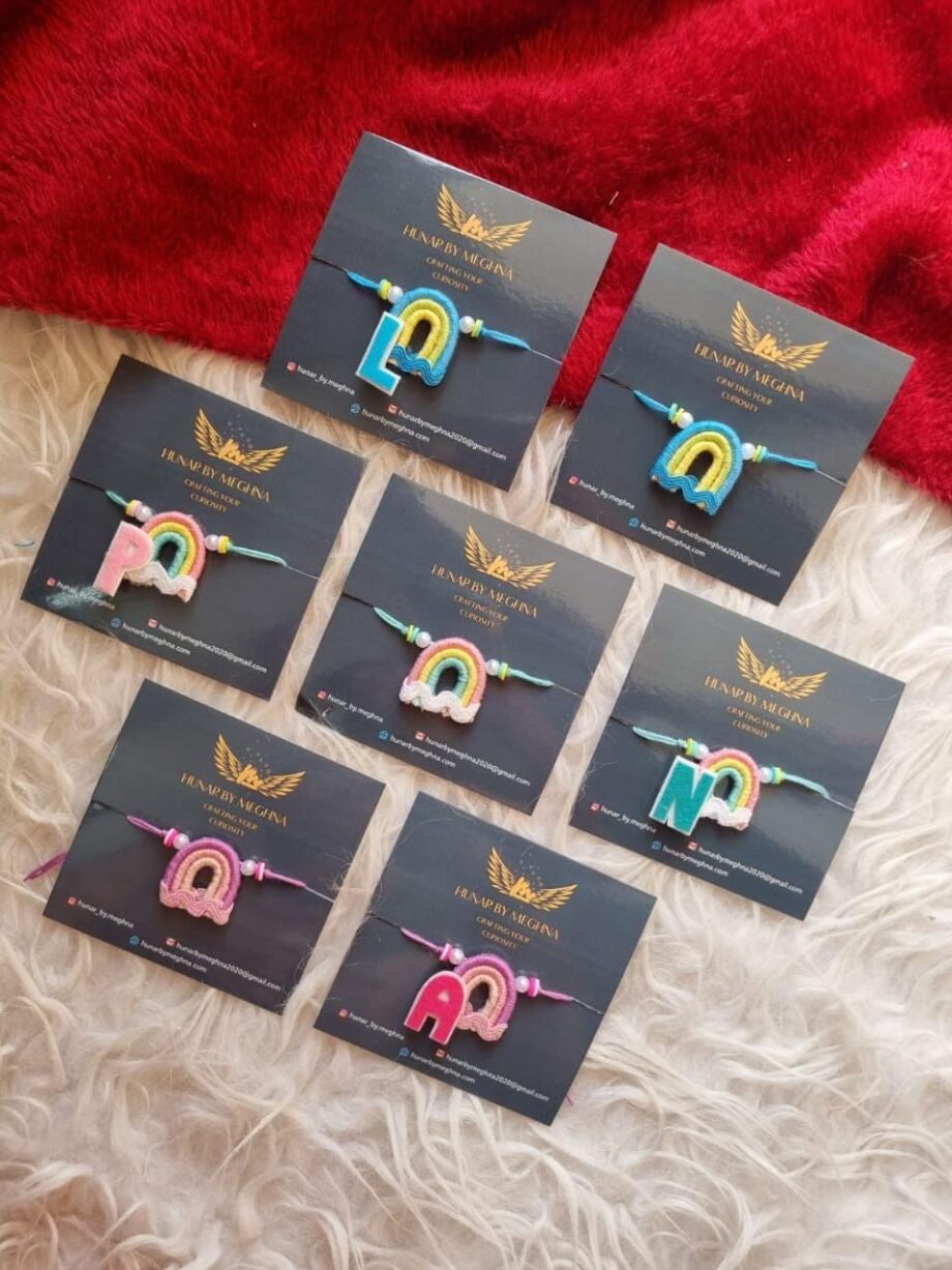 cute mini rainbow colorful kids rakhi that can be personalized and reused as fridge magnet