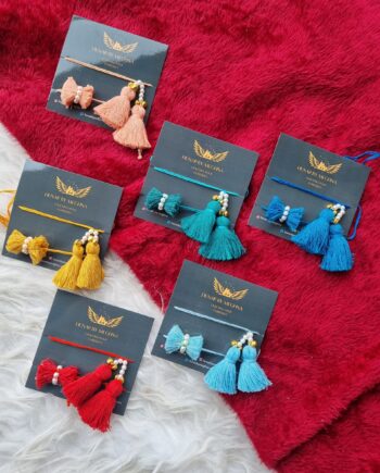 tassled fringes macrame pearl rakhi