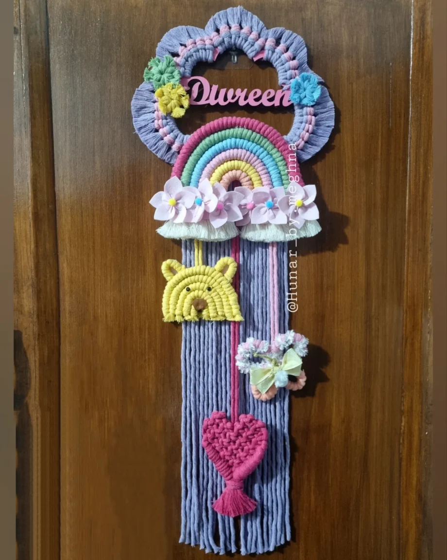macrame handcrafted rainbow name hanging for kids room decor