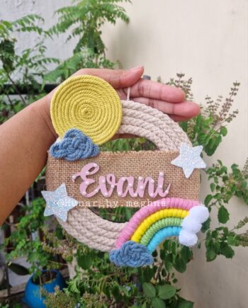 macrame rainbow handmade name hanging