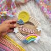 rainbow macrame celestial sphere name hanging for kids room door