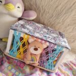 macrame wooden teddy storage basket with rainbow