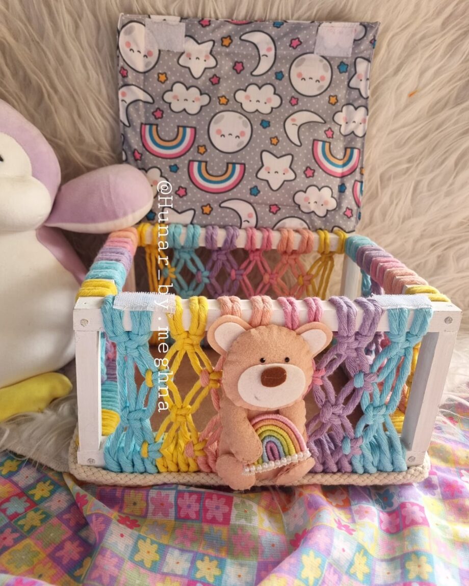 teddy macrame storage basket handcrafted with love