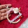 floral macrame name keychain bag tag charm