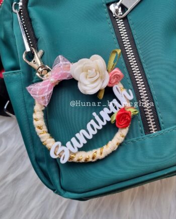 floral wreath mini personalized name keychain