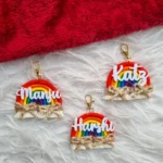 macrame rainbow colorful keychain with personalization and name.