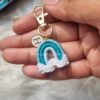 mini rainbow macrame handcrafted personalized keychains in blue
