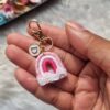 mini rainbow macrame handcrafted personalized keychains in pink